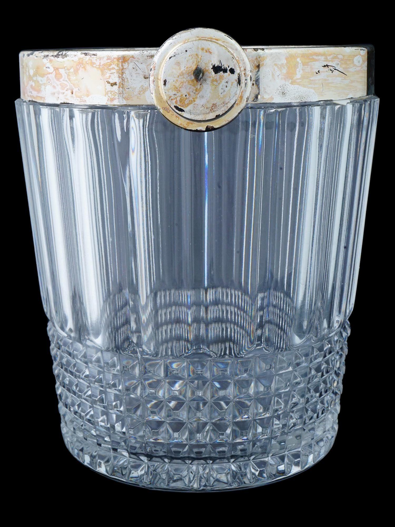 20th Century Vintage Mid-Century Leaded Glass Silver Plate Ice Bucket For Sale