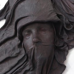 Masque facial sculptural en cuir vintage du milieu du siècle - Décoration murale