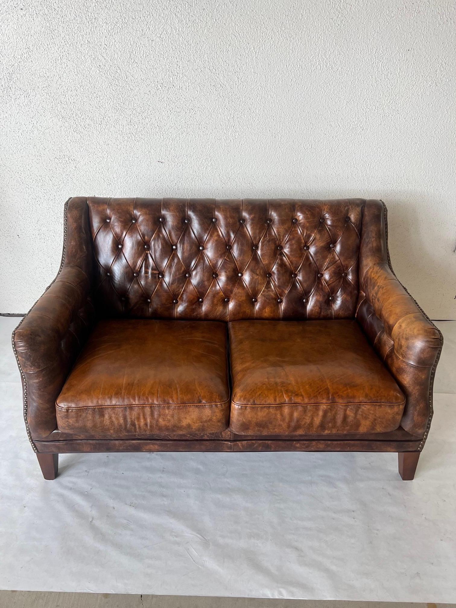 Vintage Mid-Century Leather Settee  In Good Condition In Houston, TX