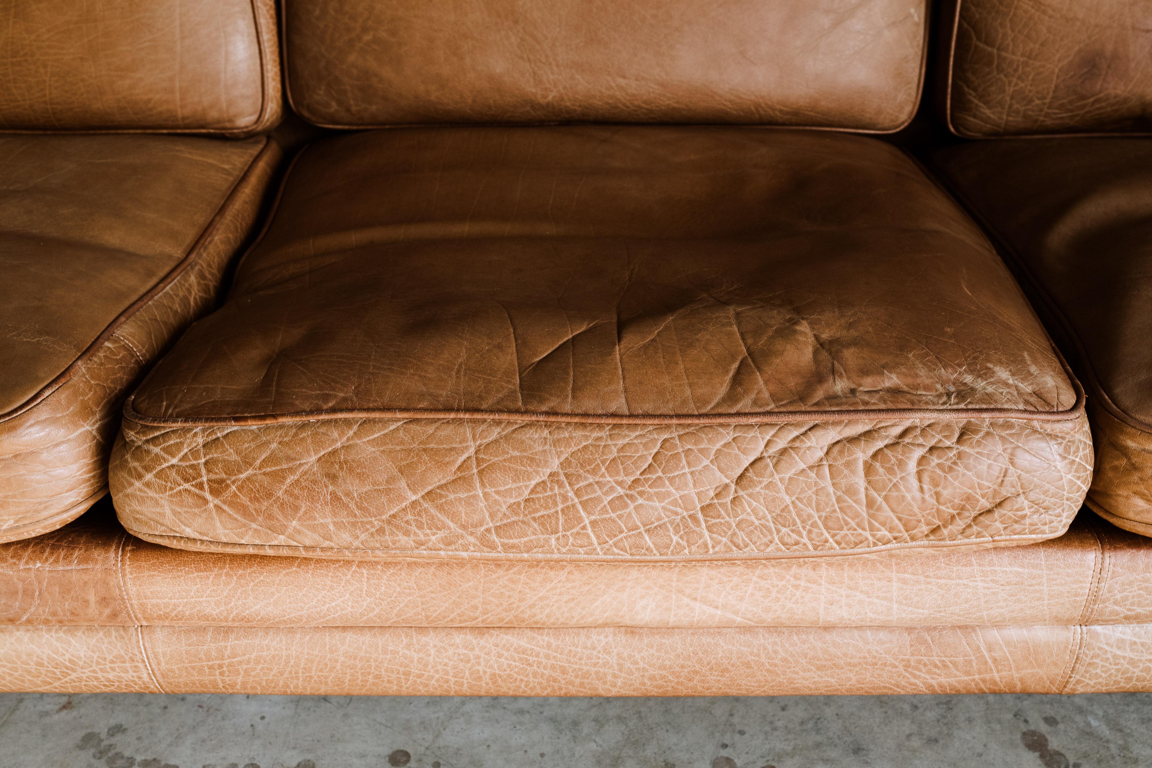 European Vintage Midcentury Leather Sofa from Denmark, circa 1970
