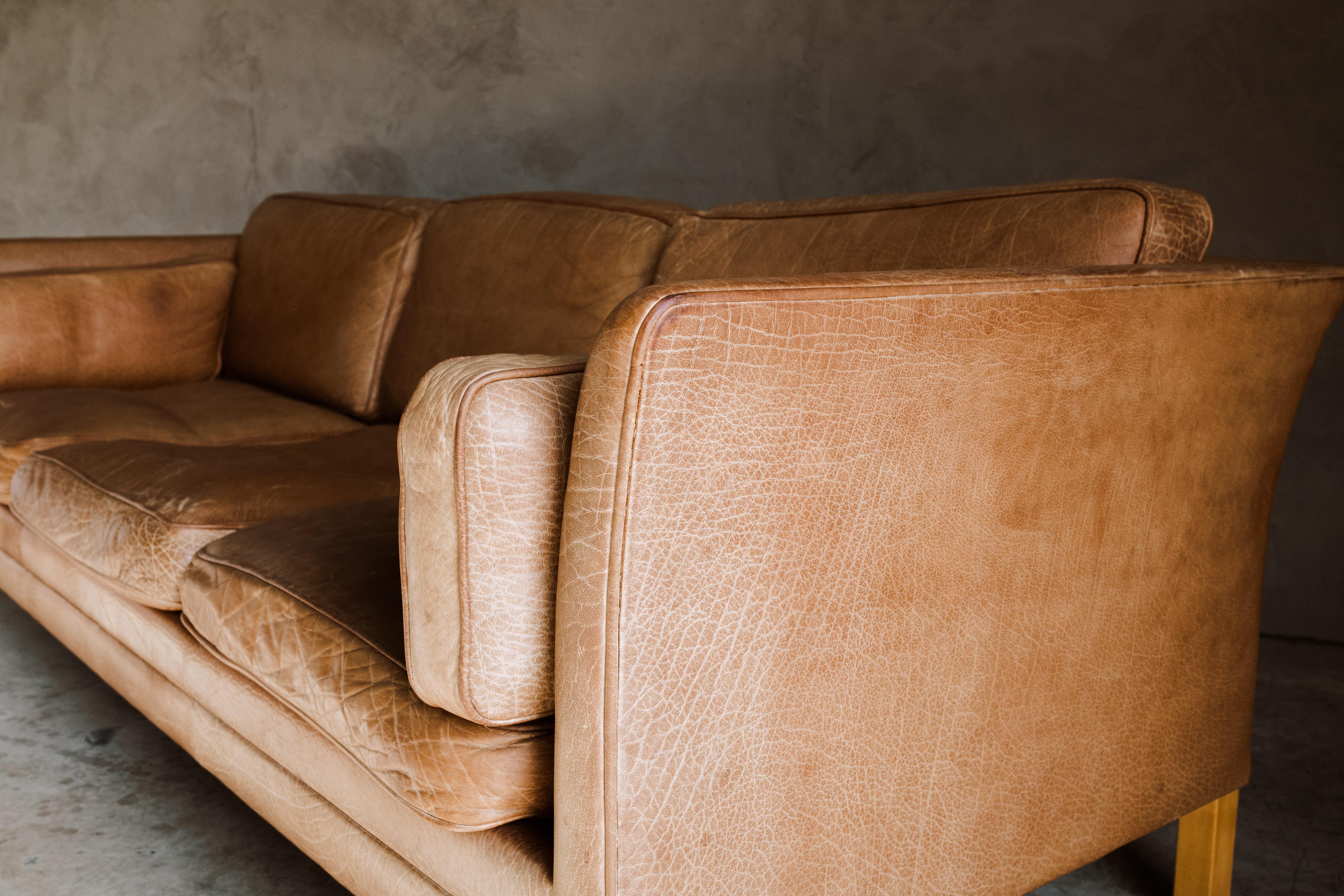 Vintage Midcentury Leather Sofa from Denmark, circa 1970 In Good Condition In Nashville, TN