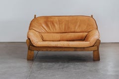 Vintage Mid Century Leather Sofa From France, Circa 1970