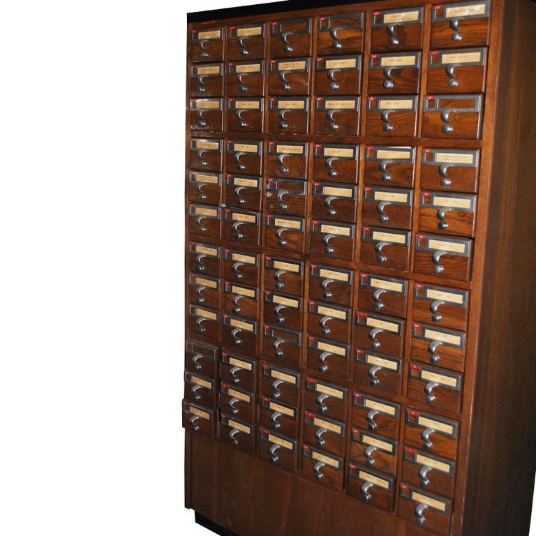 Vintage Midcentury Library 72 Drawer Walnut Card File For Sale