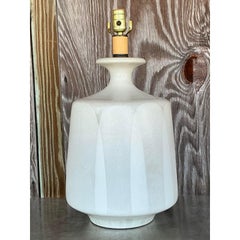 Vintage Mid-Century Light Gray Ceramic Textured Lamp