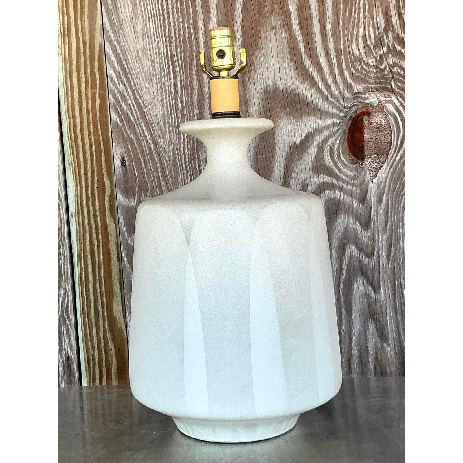Vintage-Texturierte Mid-Century-Lampe, Hellgrau, Keramik im Angebot 2