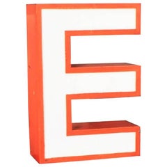 Vintage Mid-Century Lighting Letter E, Orange Metal Sign, 1960s, Austria