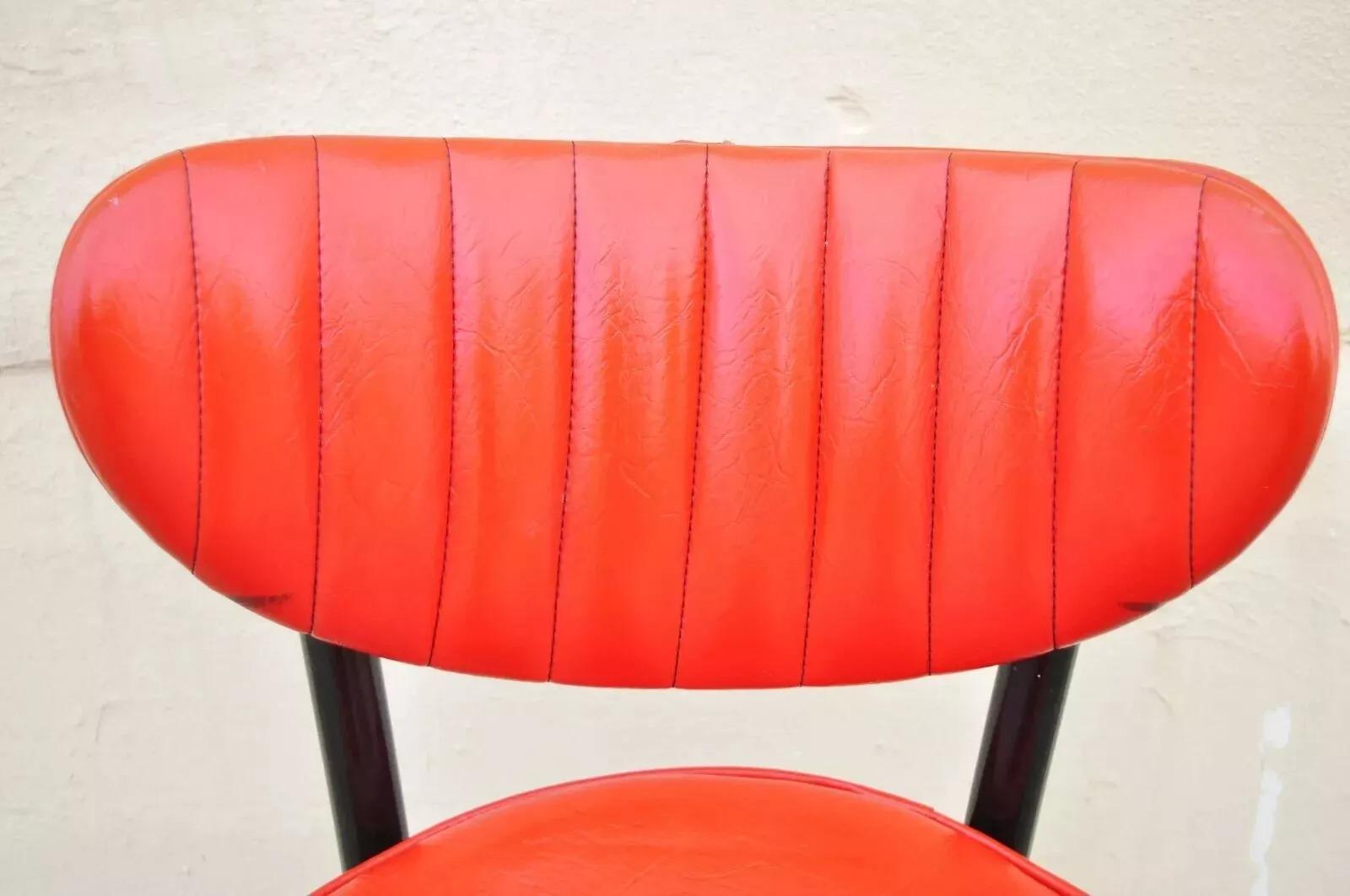 Mid-Century Modern Vintage Mid Century Lion Brand Black Metal Red Vinyl Italian Style Barstool For Sale