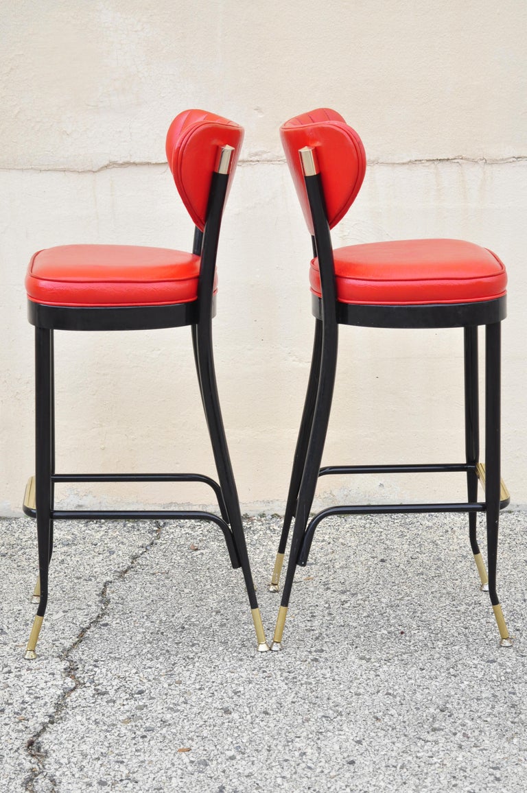 Vintage Midcentury Lion Brand Black Red Vinyl Italian Style Barstools