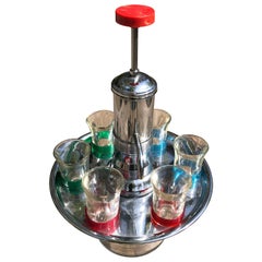 Vintage Mid-Century Liquor Dispenser and Shot Glasses