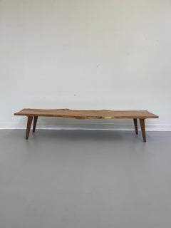 Vintage Mid-Century Live Edge Wood Bench with Tapered Legs
