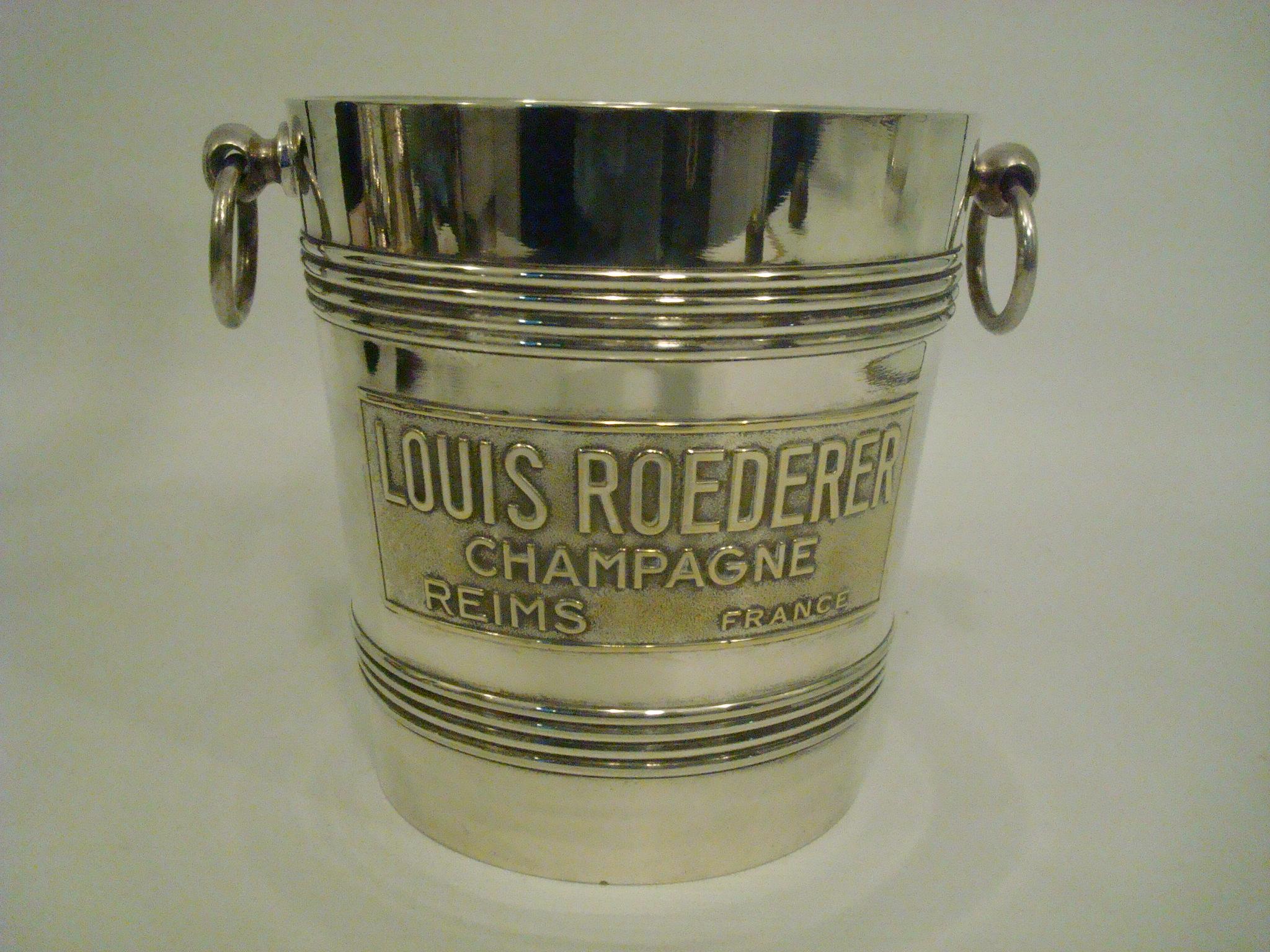 Vintage mid-century Louis Roederer Champagne Cooler / Bucket - Hermes Paris. A vintage brass silvered Louis Roederer Champagne ice bucket, from Paris. Made in France. Stamped Hermes Paris.
Louis Roederer is a producer of champagne based in Reims,