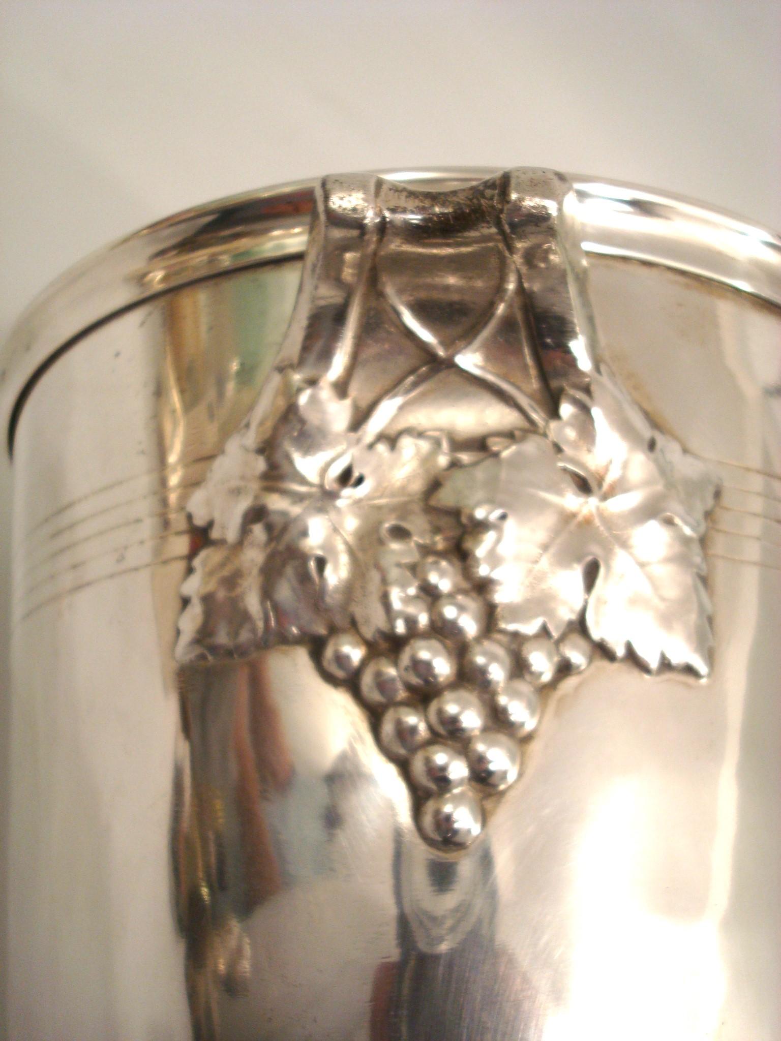 Silvered Vintage Mid-Century Louis Roederer Champagne Enamel Cooler  Bucket, Argit France For Sale