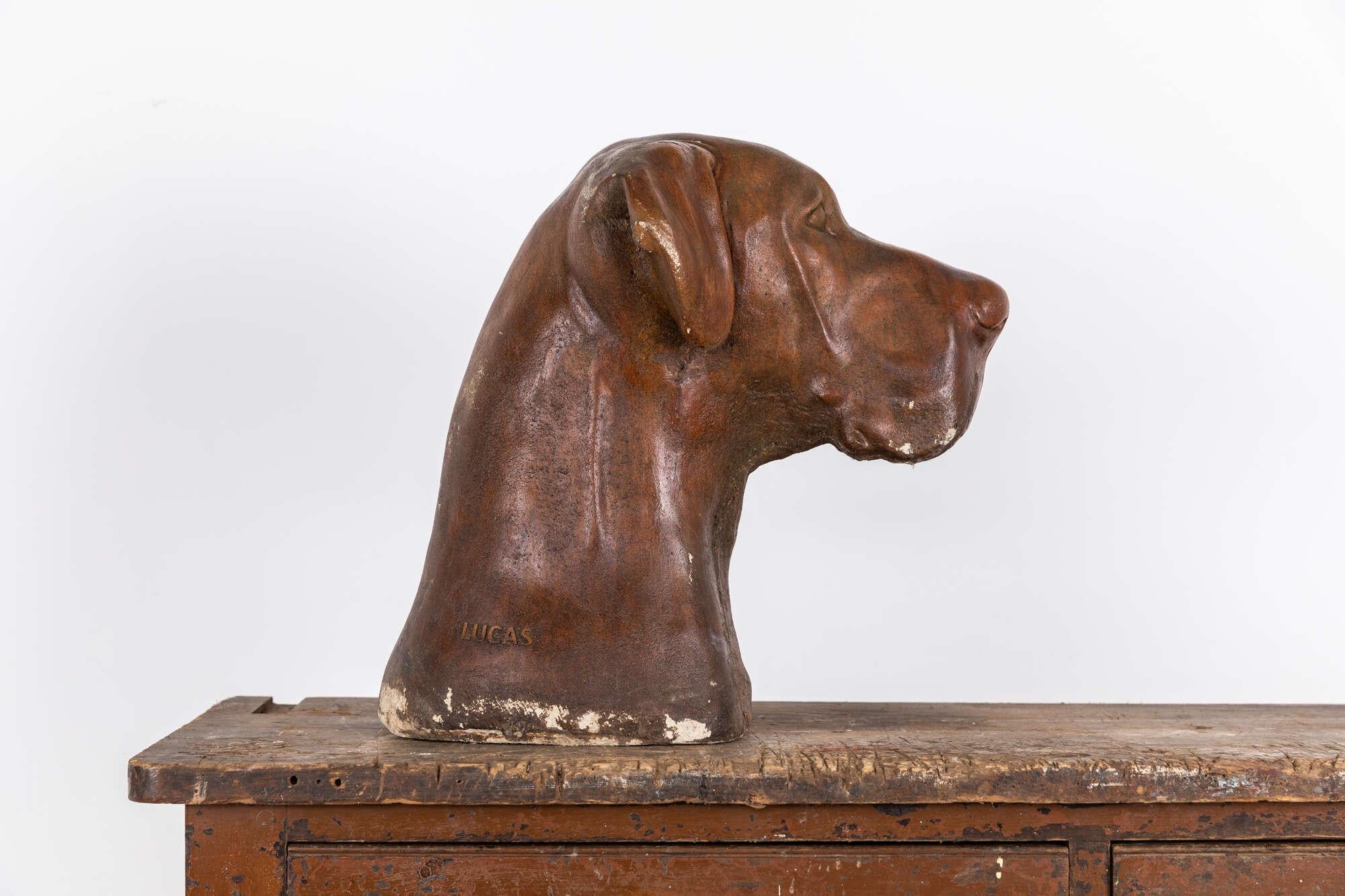 Industrial Vintage Mid-Century Lucas Stone Cast Great Dane Dog Bust Statue
