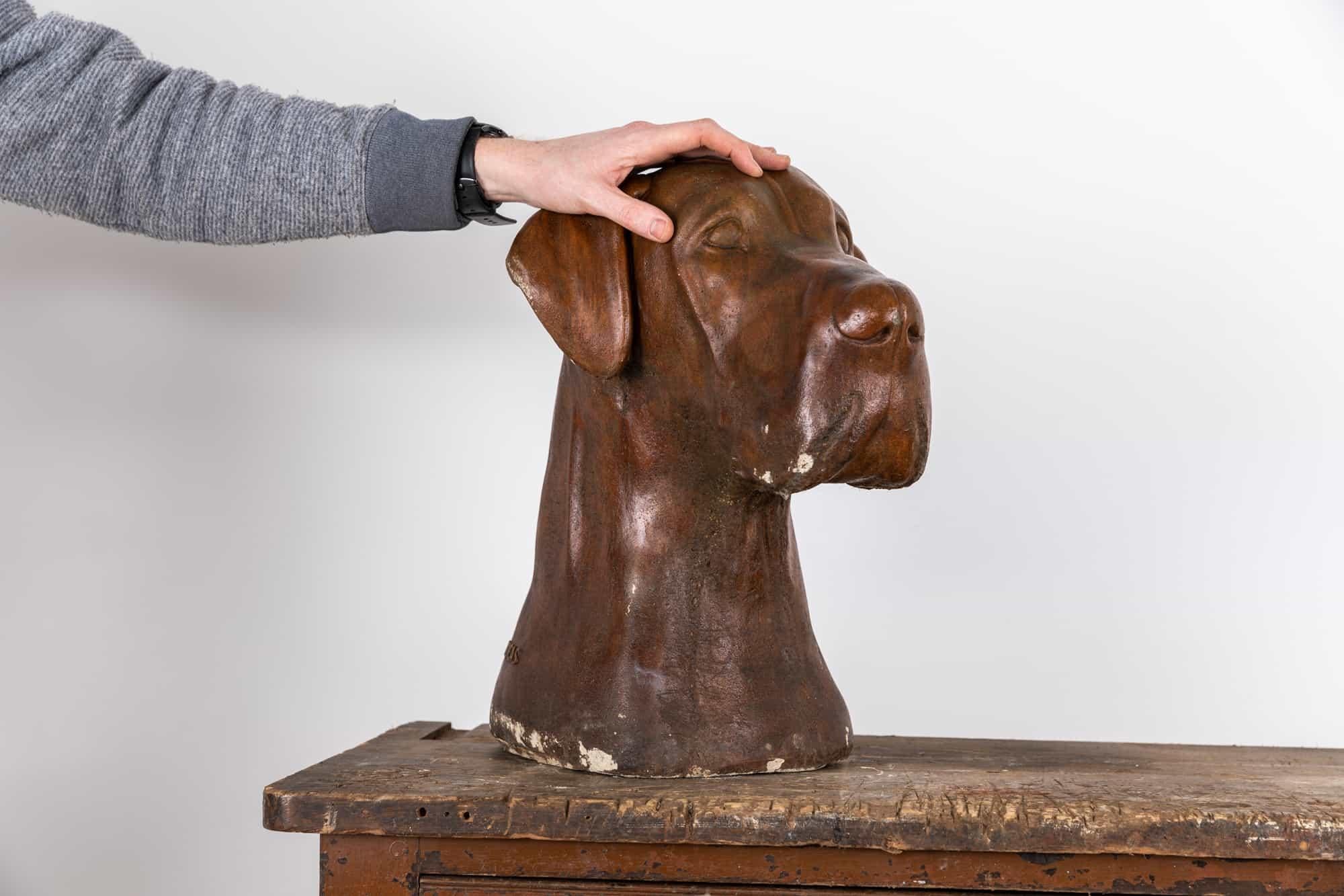 Vintage Mid-Century Lucas Stone Cast Great Dane Dog Bust Statue 1