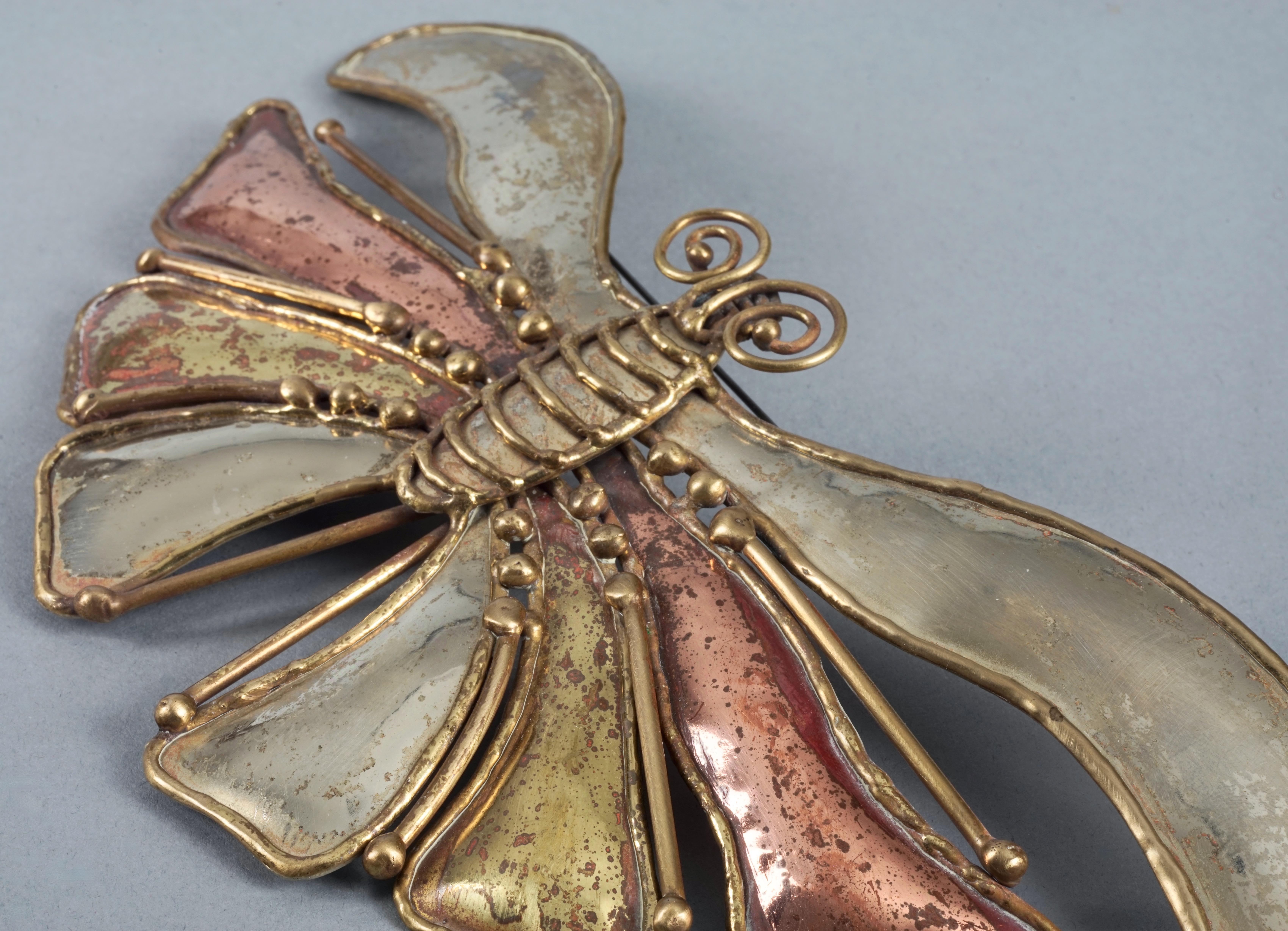 Vintage Mid Century LUCIANO BUSTAMANTE Mexico Butterfly Brutalist Brooch For Sale 3