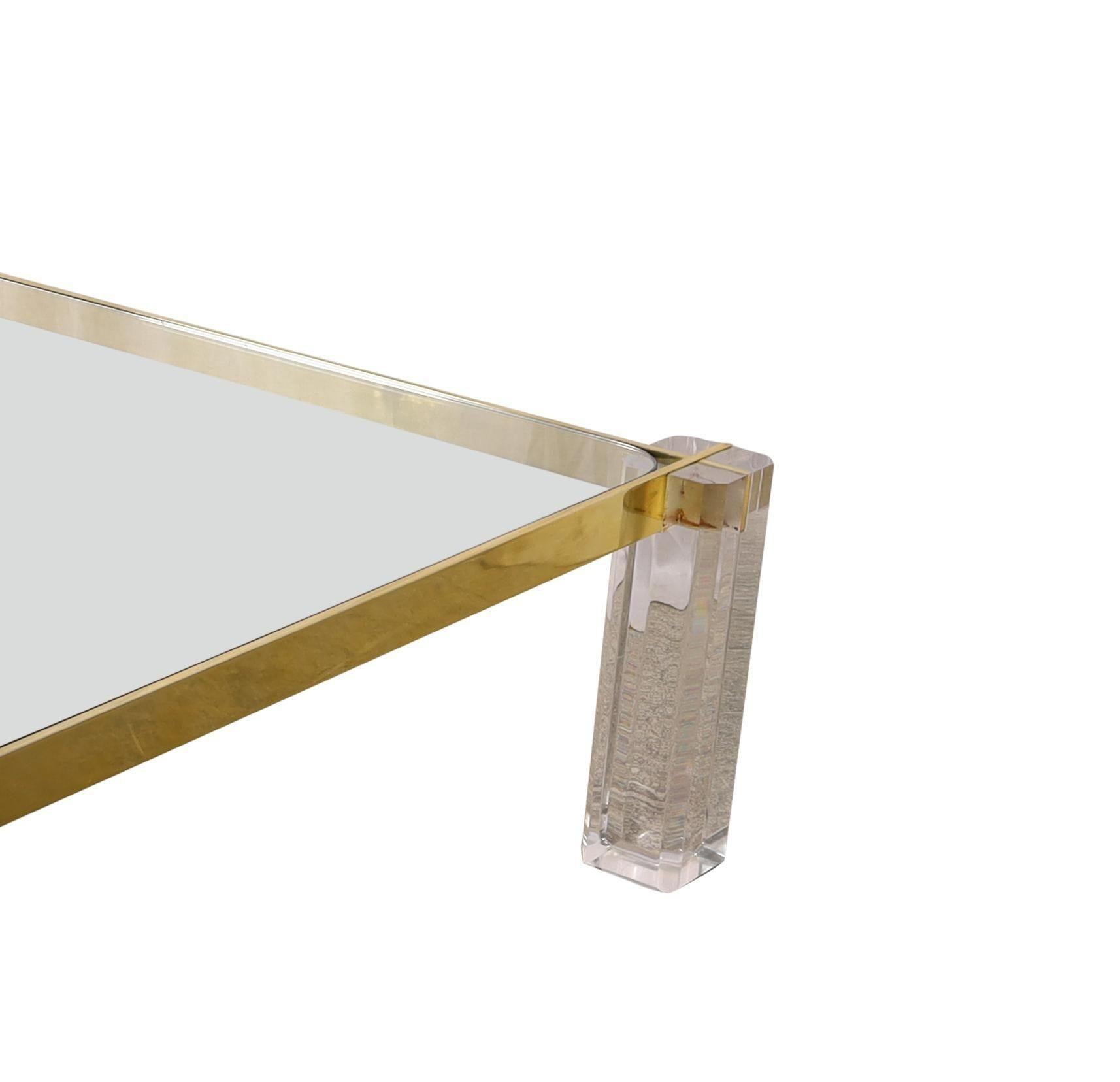 American Vintage Mid-Century Lucite & Brass Coffee Table, c. 1970's For Sale