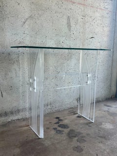 Vintage Mid-Century Lucite Console Table with Beveled Glass Top