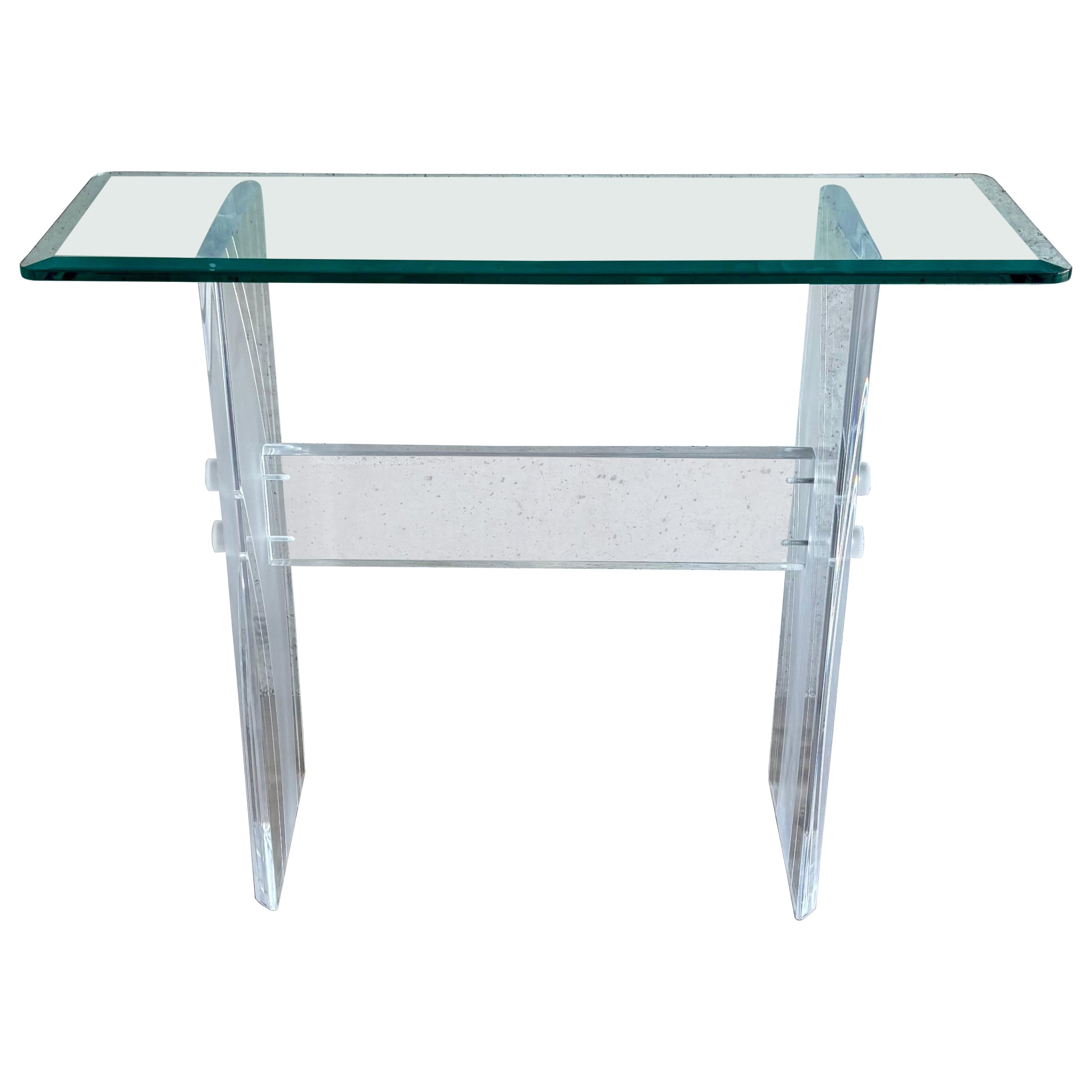 Vintage Mid-Century Lucite Console Table with Beveled Glass Top For Sale