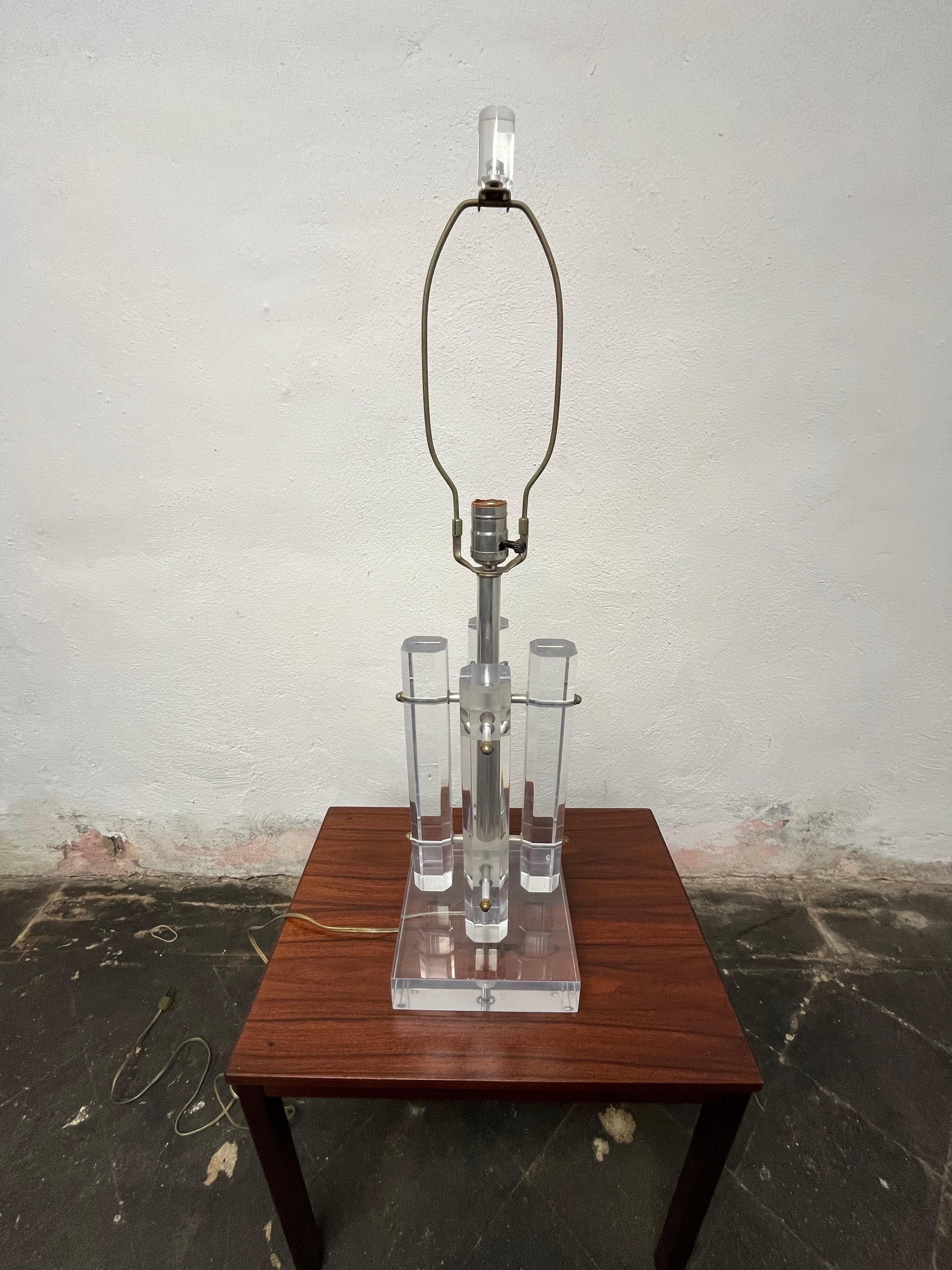 Mid-Century Modern Vintage Mid Century Lucite Lamp Octagonal Brutalist For Sale