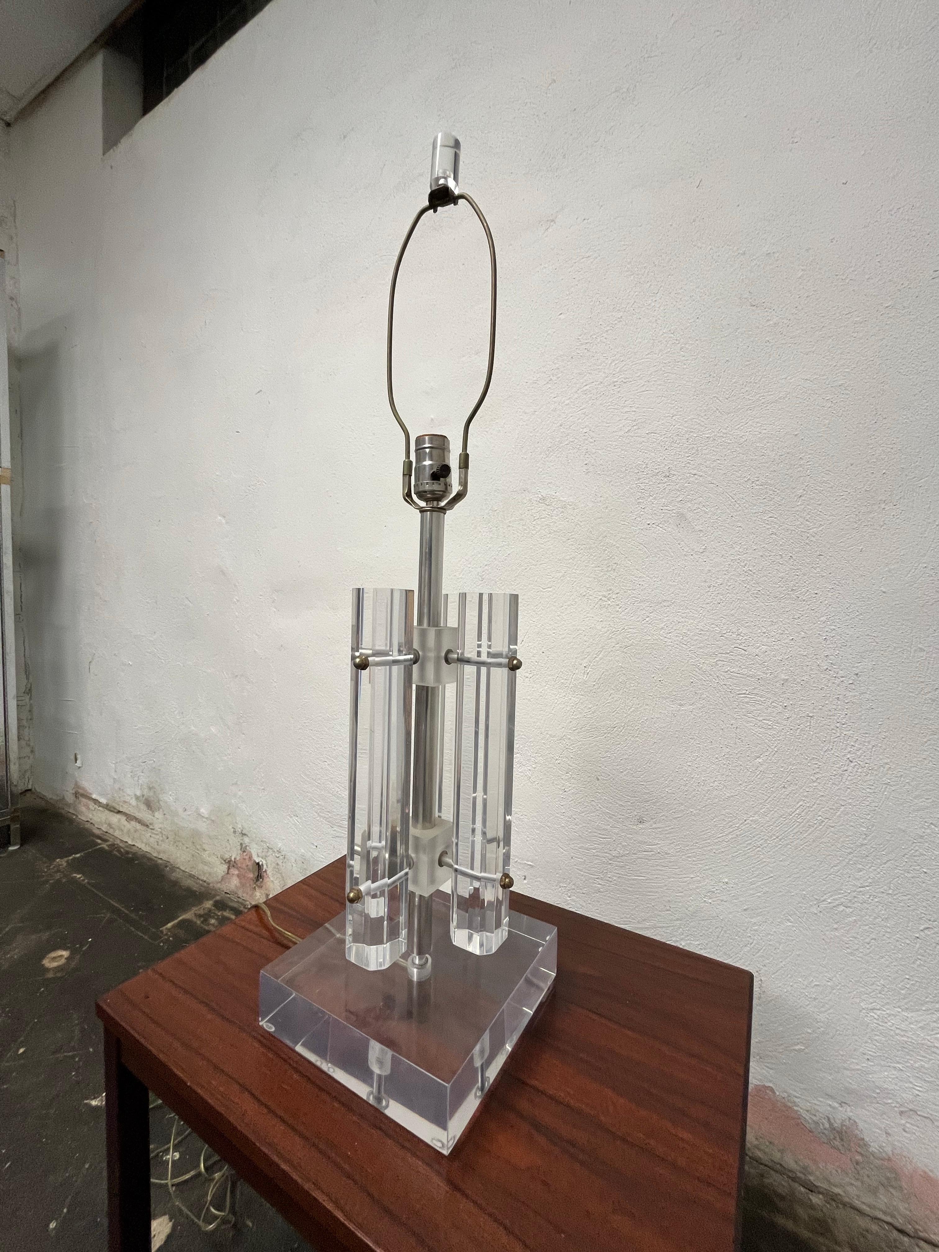 American Vintage Mid Century Lucite Lamp Octagonal Brutalist For Sale