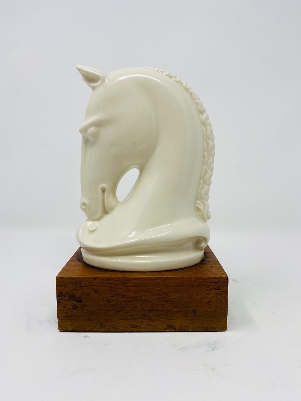 French Vintage Mid-Century Majolica Porcelain Horse Head Sculpture
