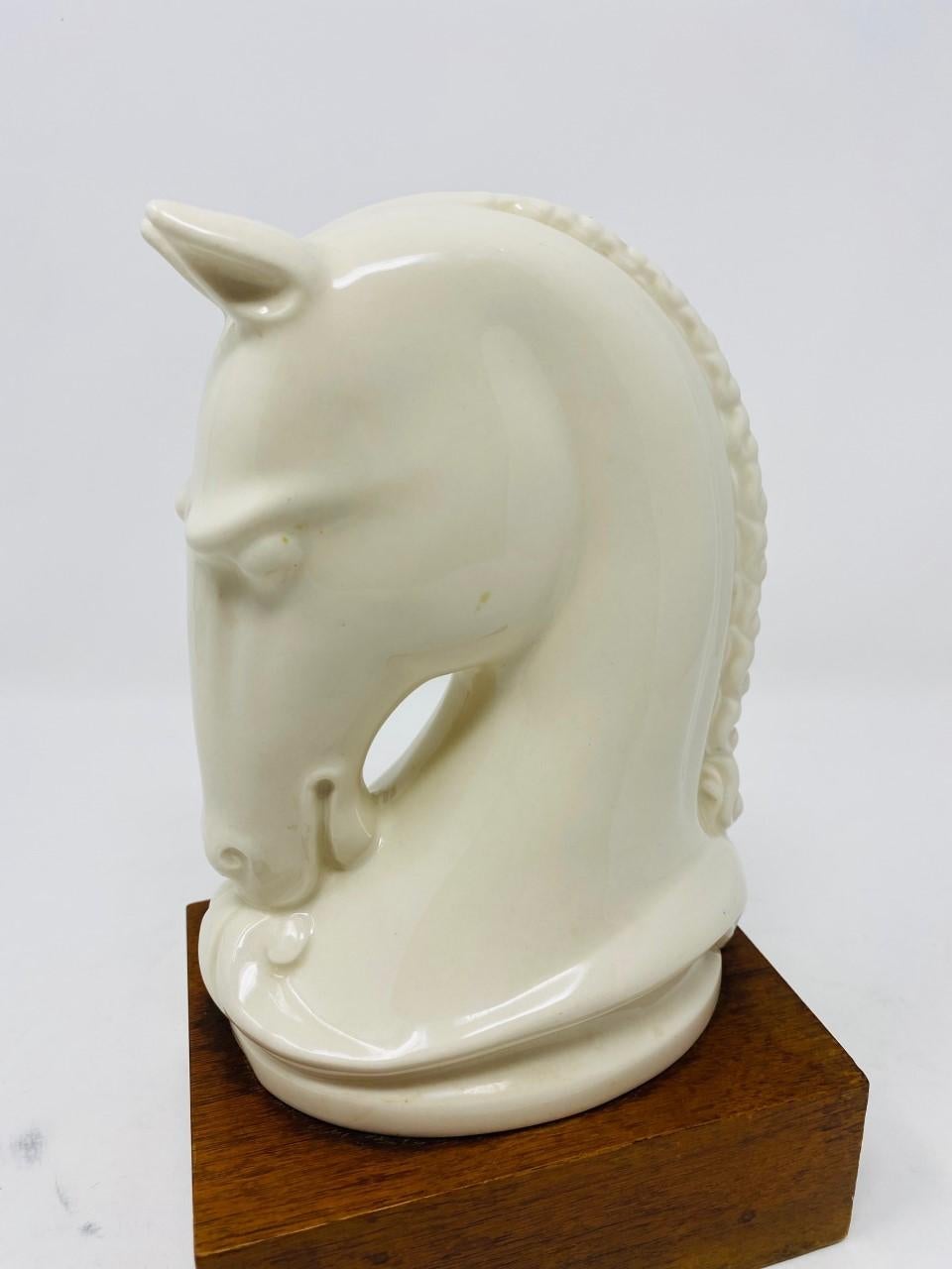 Hand-Crafted Vintage Mid-Century Majolica Porcelain Horse Head Sculpture