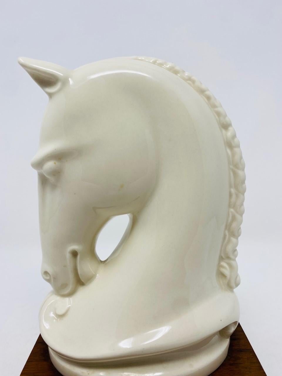 Vintage Mid-Century Majolica Porcelain Horse Head Sculpture In Good Condition In San Diego, CA