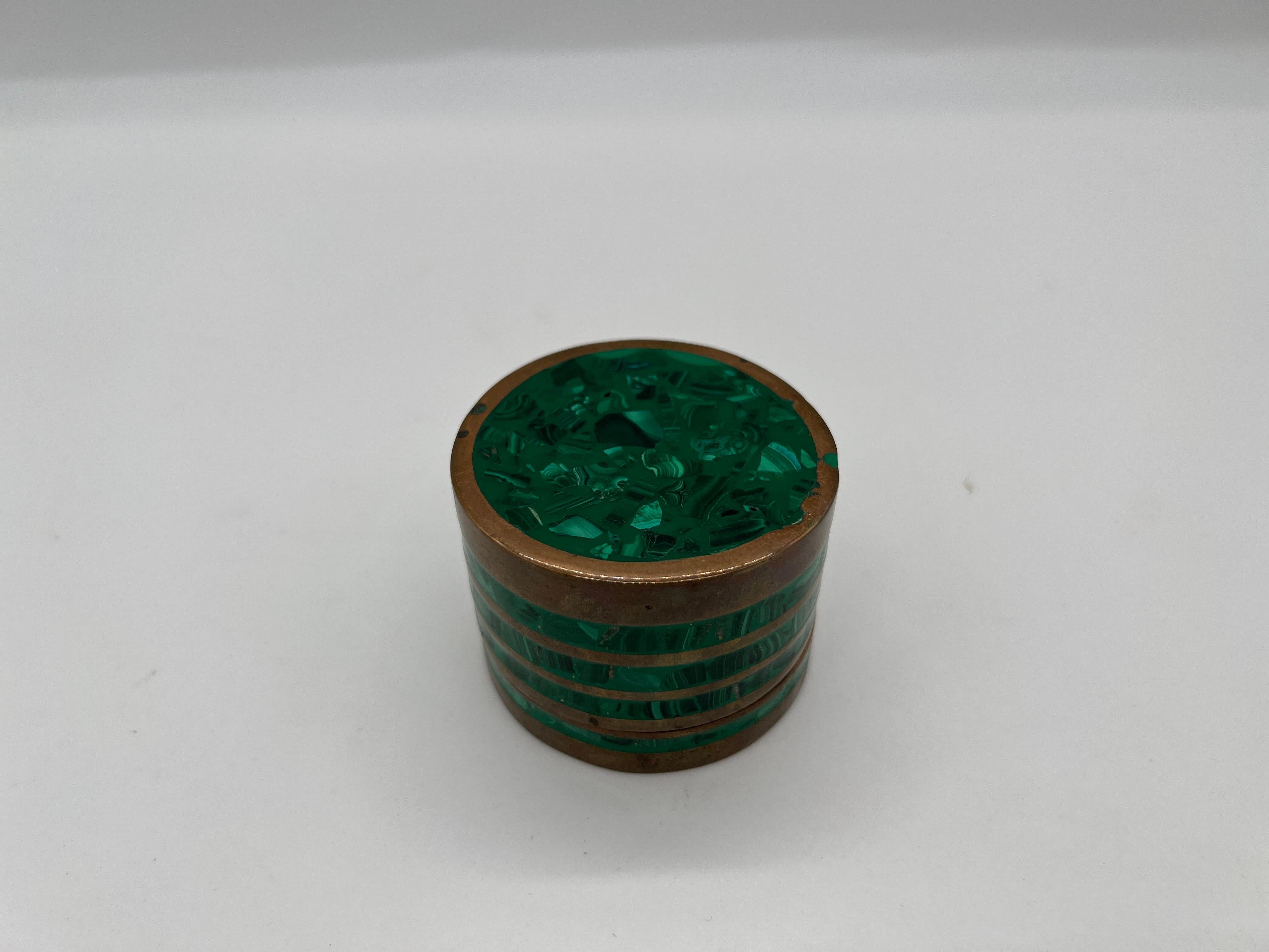 Vintage Mid Century Malachite & Brass Mounted Table Box In Good Condition For Sale In Atlanta, GA
