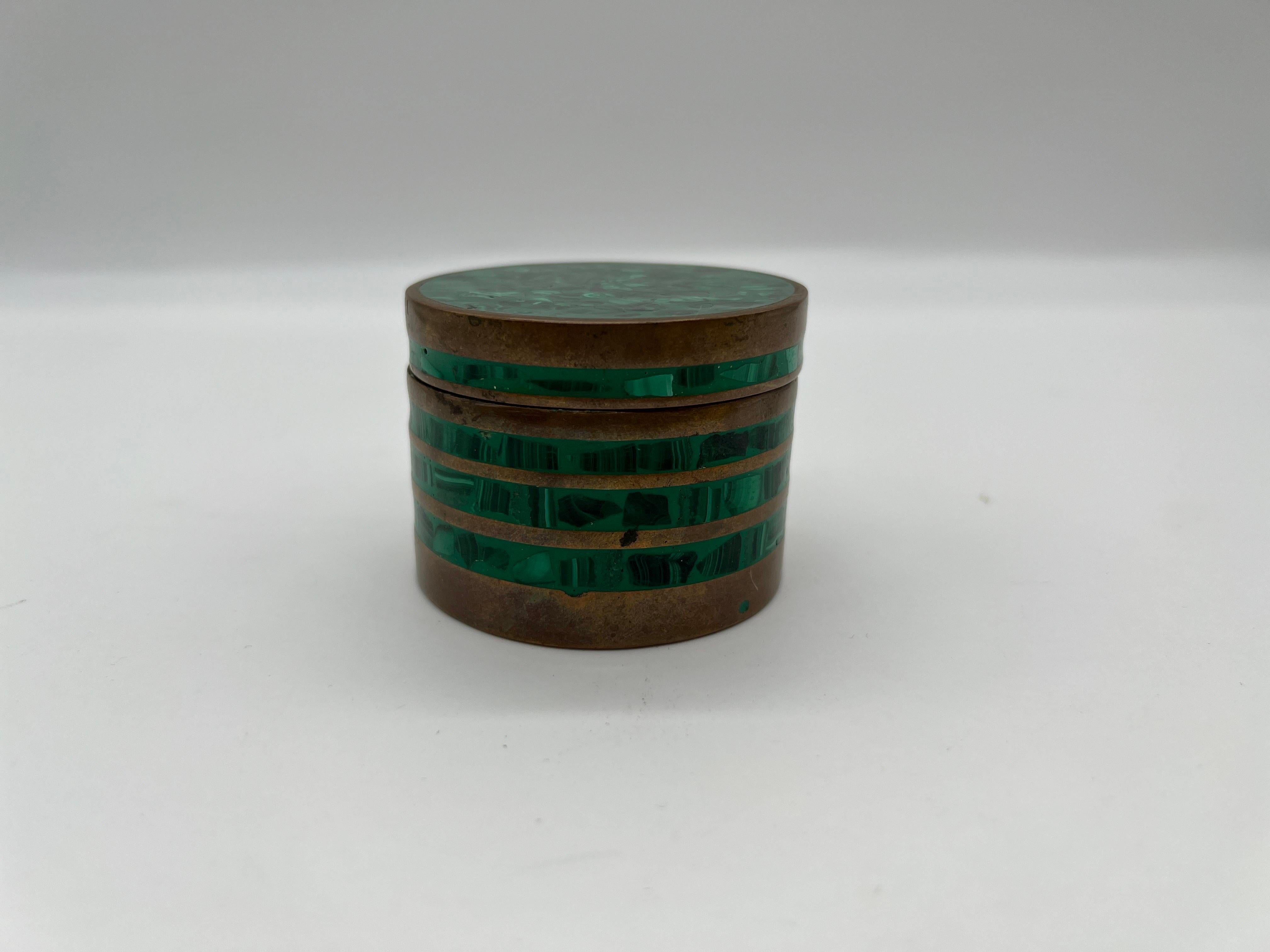 Vintage Mid Century Malachite & Brass Mounted Table Box For Sale 1