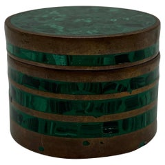 Scatola da tavolo vintage di metà secolo in malachite e ottone