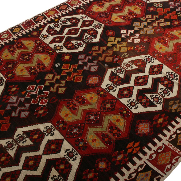 Turkish Vintage Midcentury Malatya Red and Off-White Wool Kilim Rug For Sale