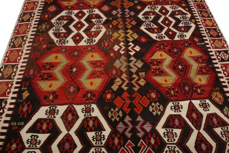 Hand-Woven Vintage Midcentury Malatya Red and Off-White Wool Kilim Rug For Sale