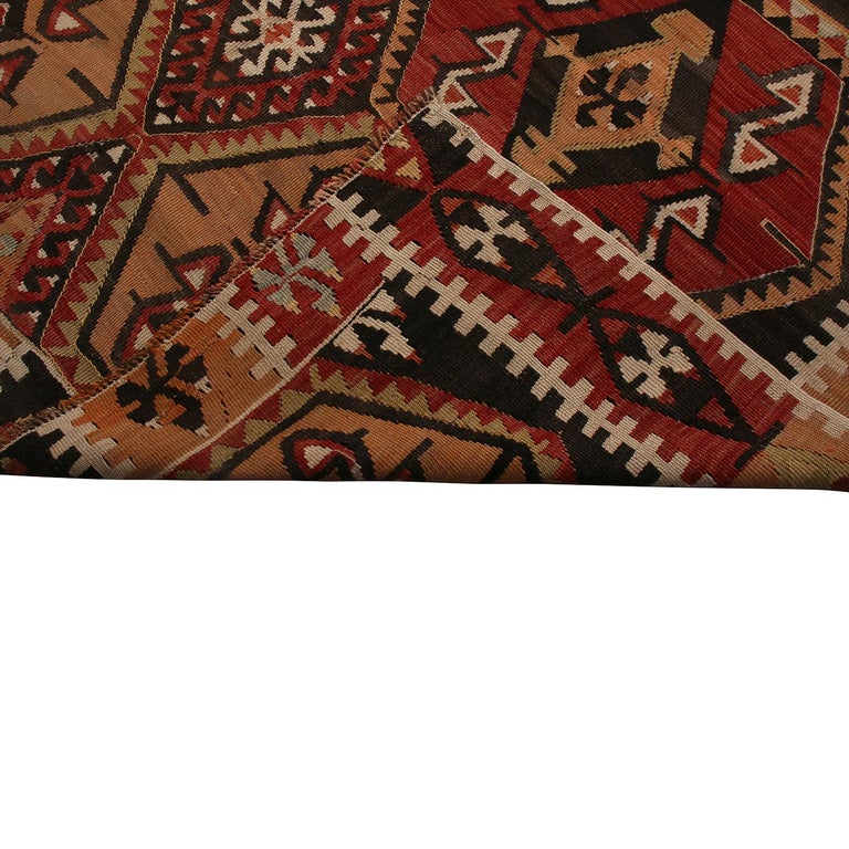 Hand-Woven Vintage Midcentury Malatya Red and Off-White Wool Kilim Rug For Sale