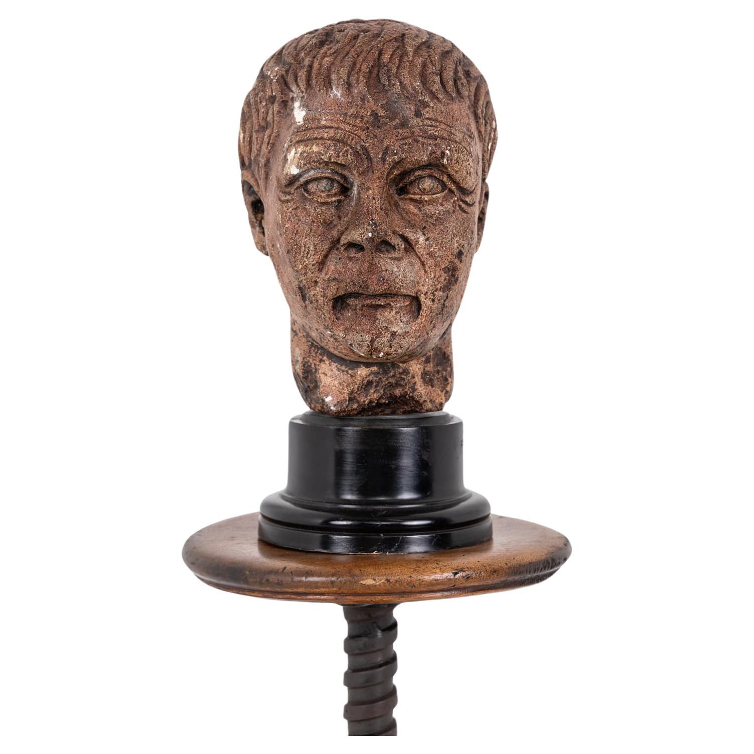 Vintage Mid-Century Male Head Gentleman Bust Statue on Wooden Stand For Sale