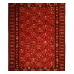 Handwoven Vintage Tribal Kilim in Red Brown Geometric Patterns by Rug & Kilim