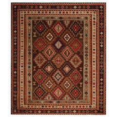 Vintage Midcentury Manastir Red-Brown and Green Wool Kilim Rug by Rug & Kilim