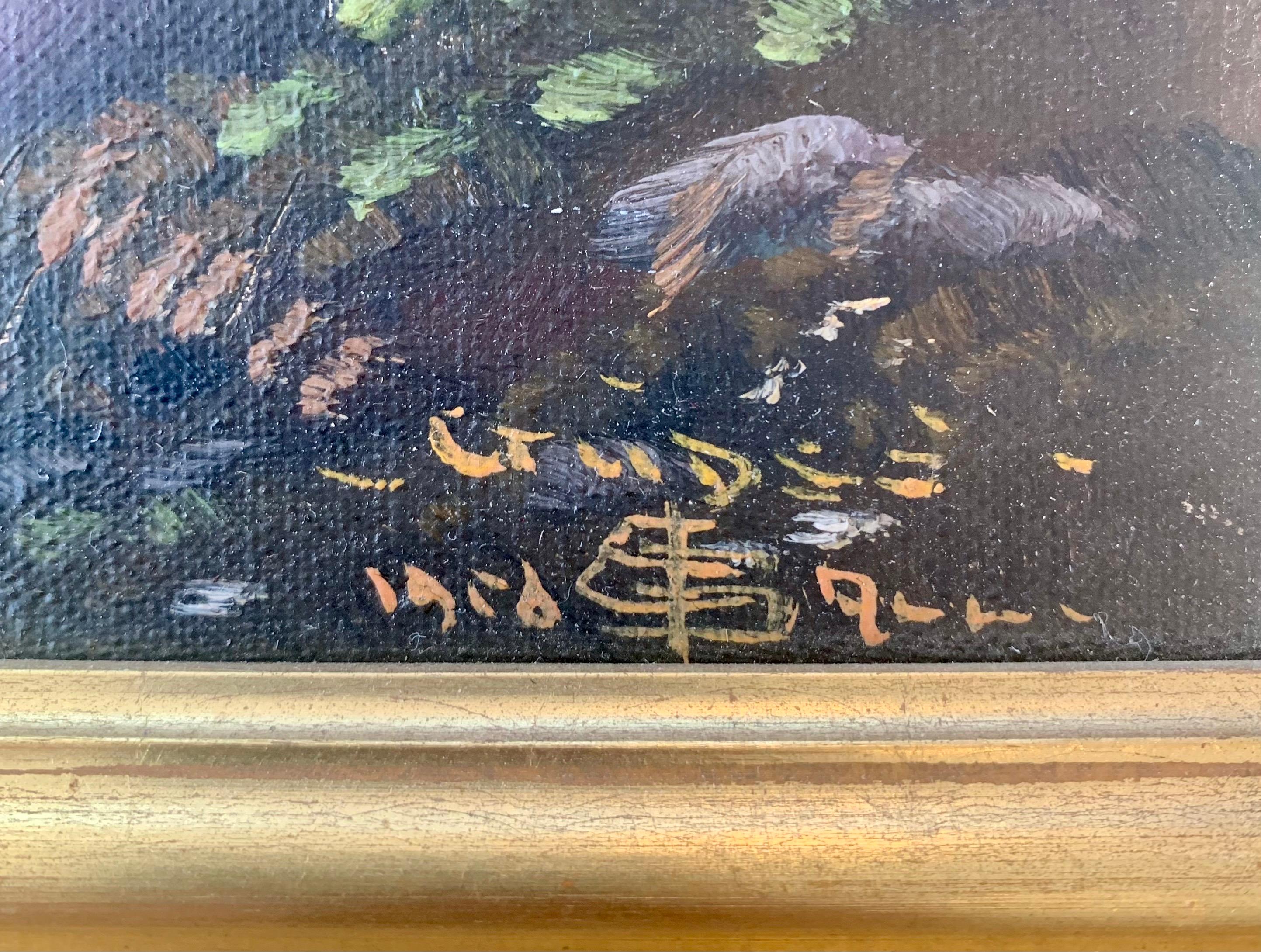 Quadro ad olio marittimo della metà del secolo scorso con mucche e sole che squarcia il cielo in vendita 3