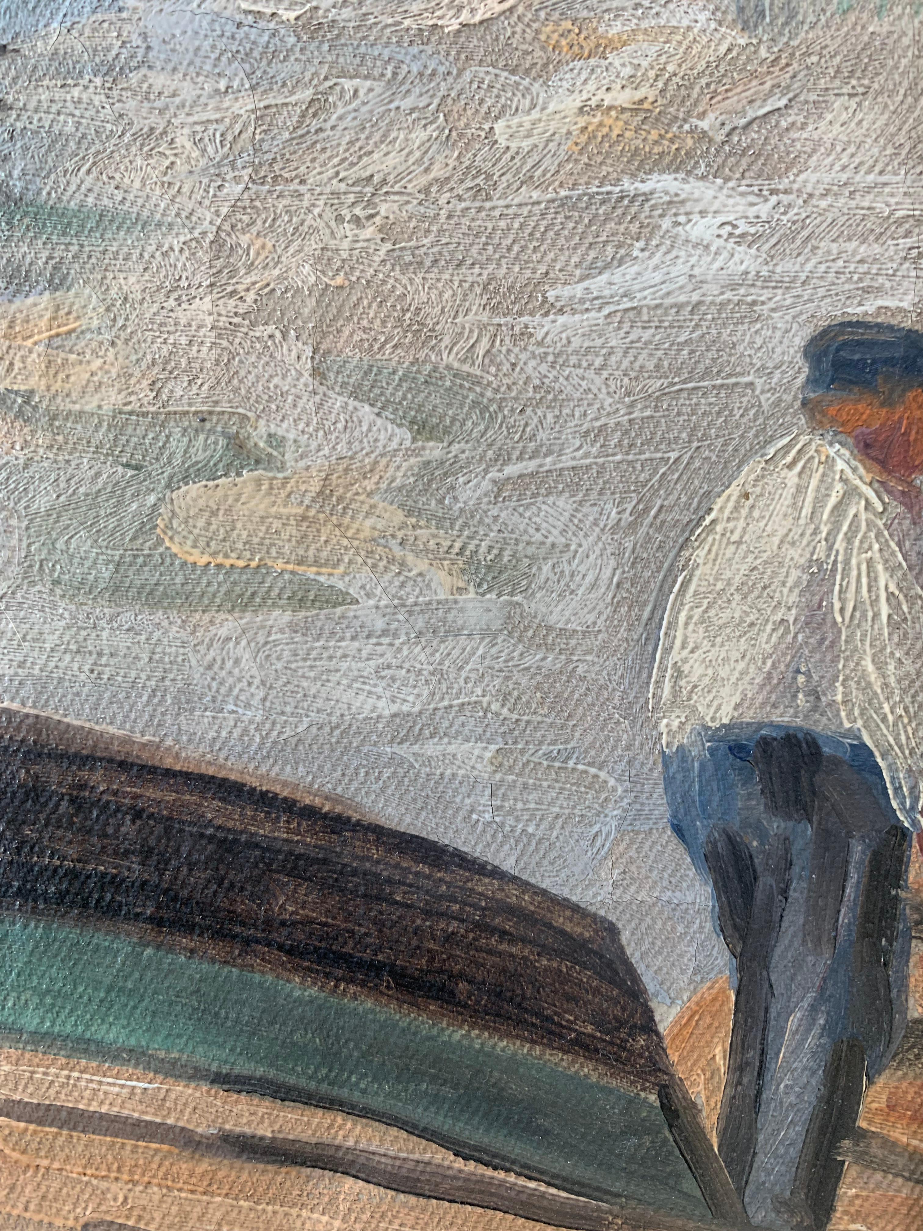 Vintage Mitte des Jahrhunderts maritime Ölgemälde mit Segelbooten im Yachthafen (20. Jahrhundert) im Angebot