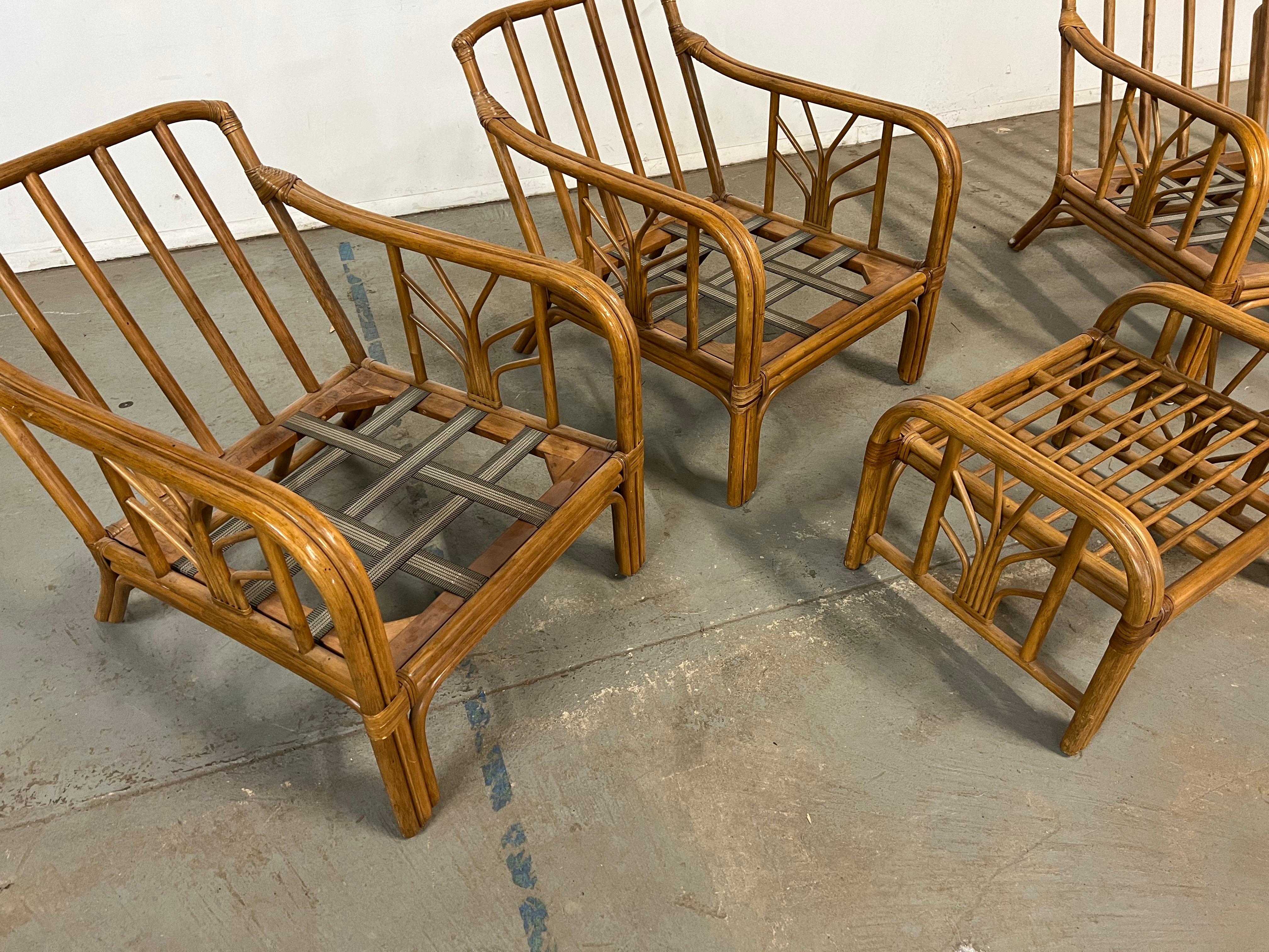 Vintage Mid Century Mcguire Style Rattan 4 Piece Sofa Set For Sale 7