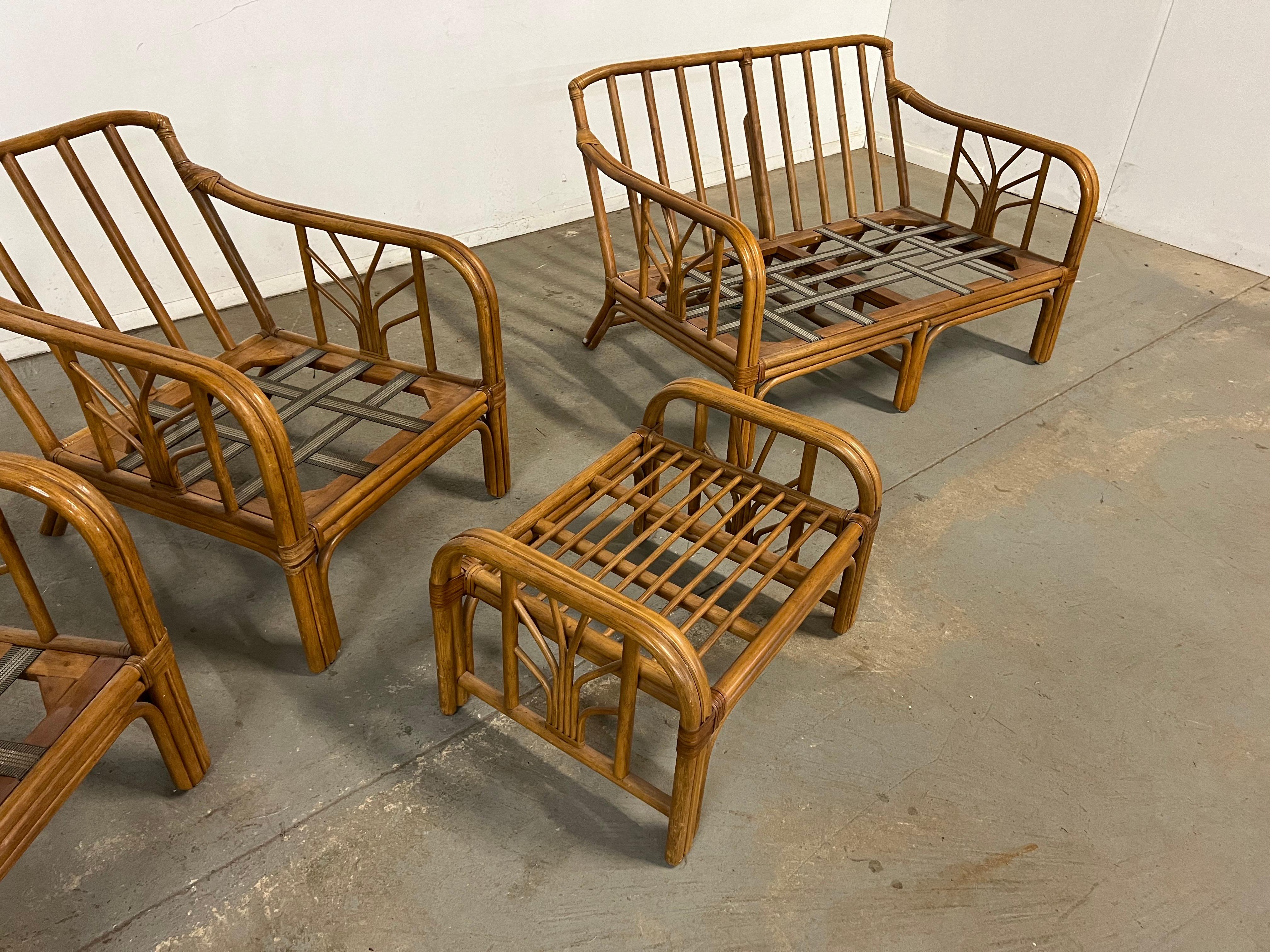 Vintage Mid Century Mcguire Style Rattan 4 Piece Sofa Set 9