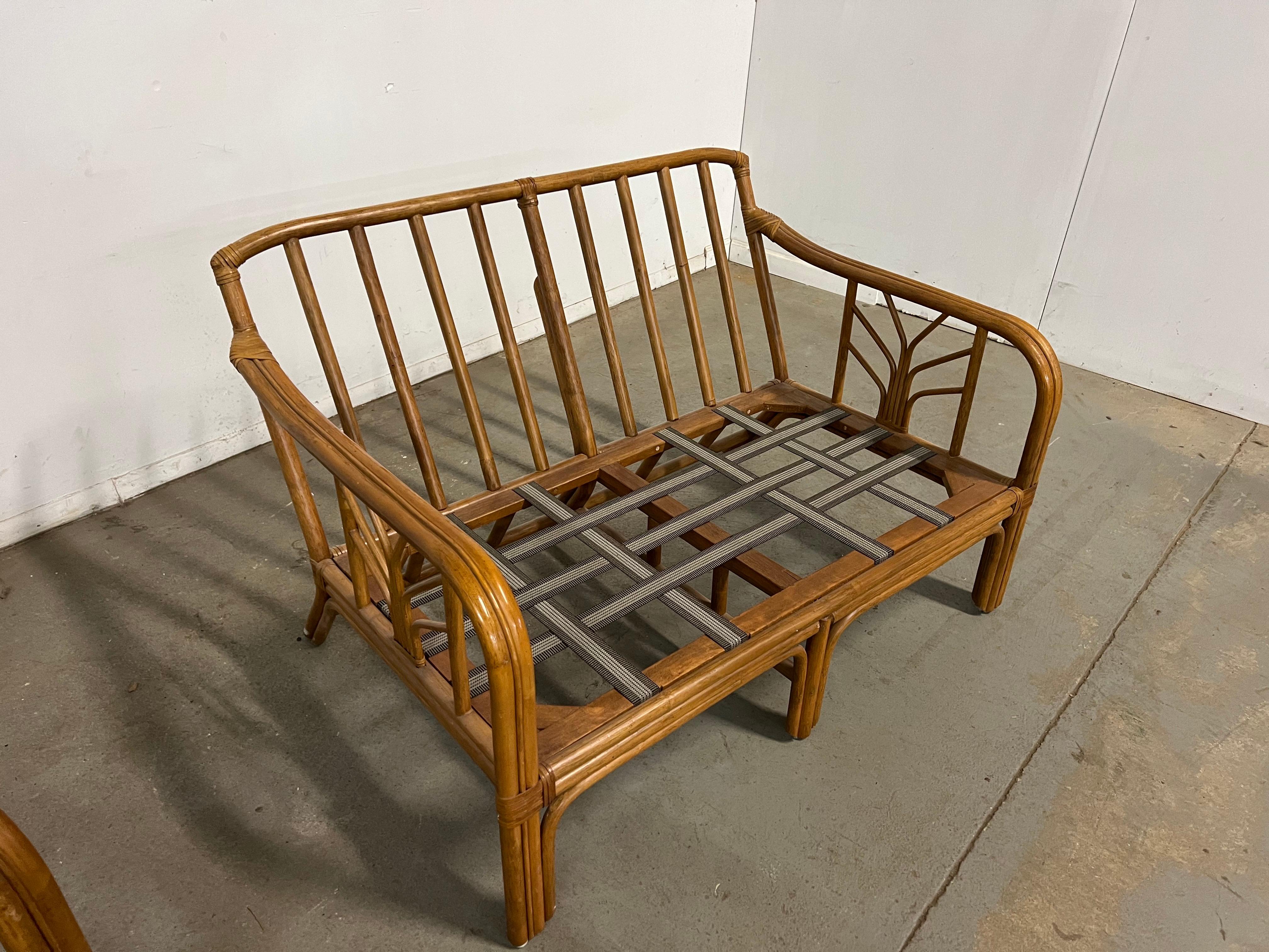 20th Century Vintage Mid Century Mcguire Style Rattan 4 Piece Sofa Set