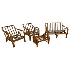 Vintage Mid Century Mcguire Style Rattan 4 Piece Sofa Set