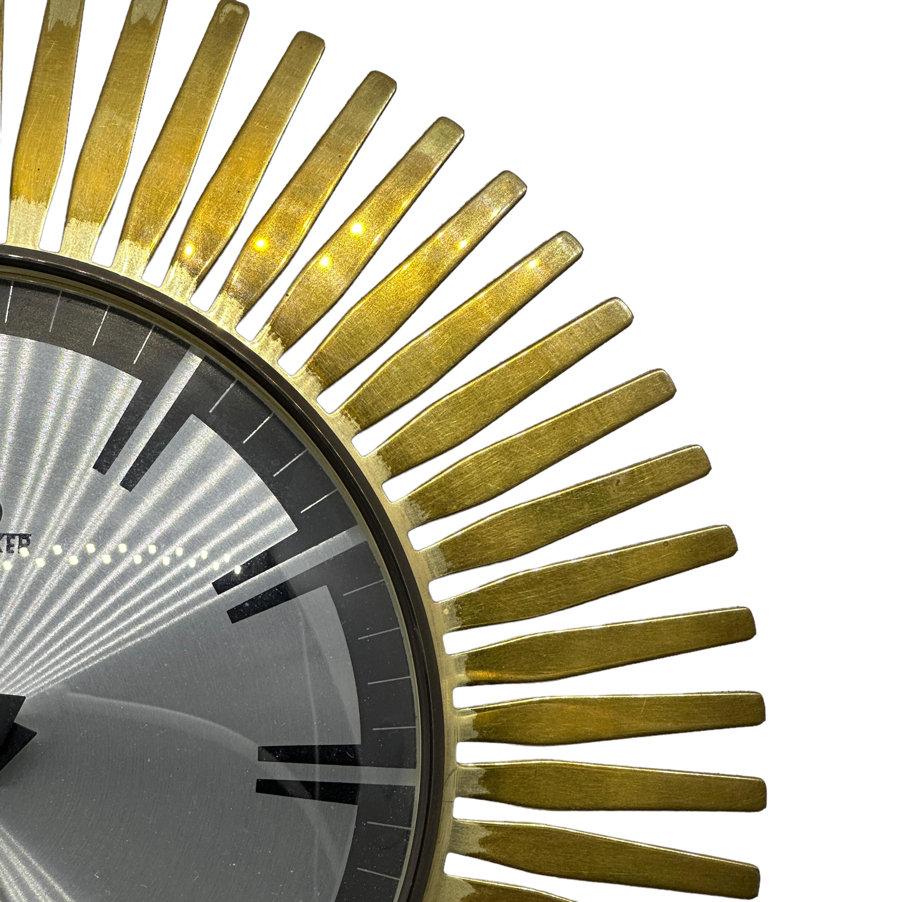 Mid-Century Modern Vintage Mid-Century Meister Anker Sunburst Starburst Brass Wall Clock