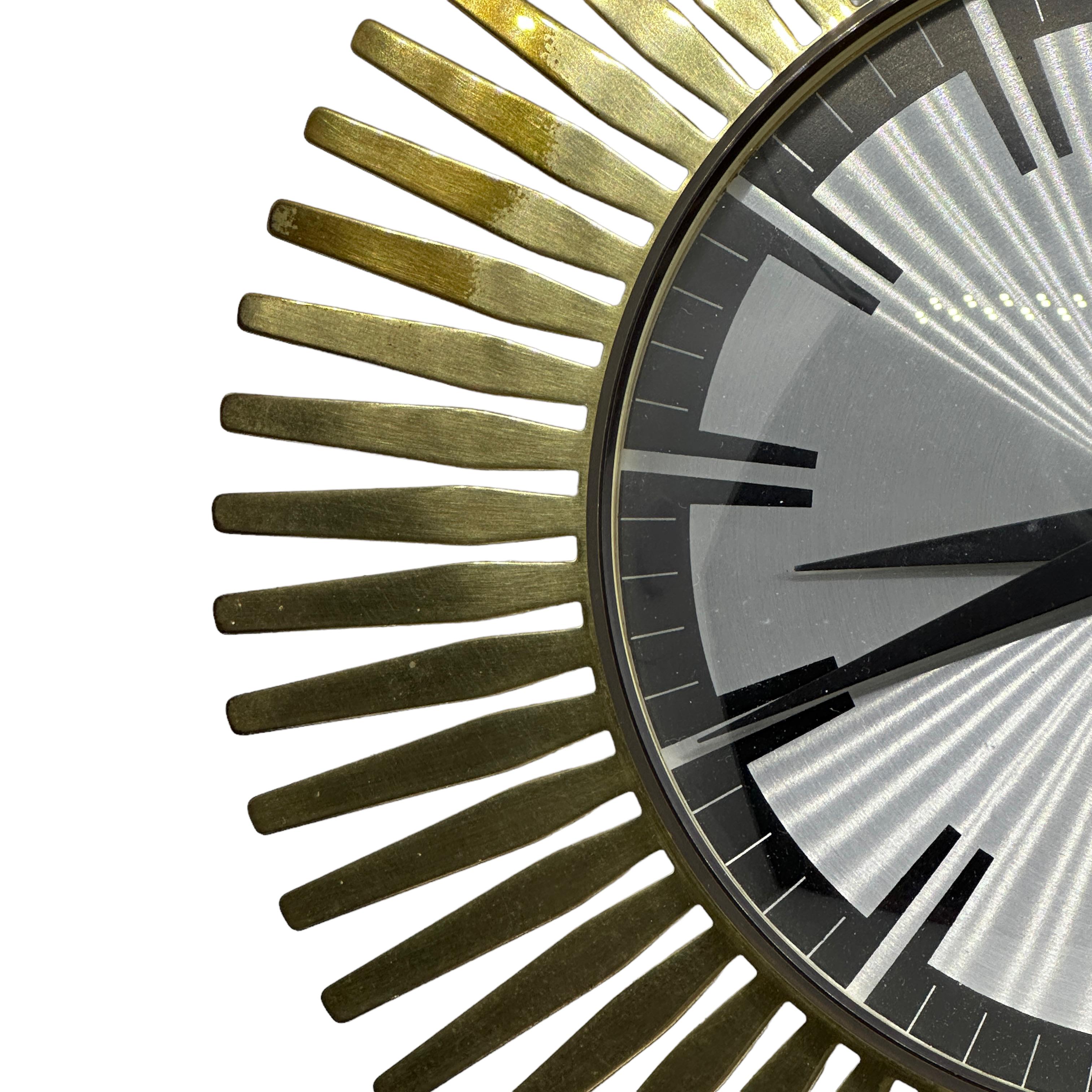 Metal Vintage Mid-Century Meister Anker Sunburst Starburst Brass Wall Clock