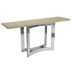 Vintage Mid-Century Metal Console Table with Stone Top