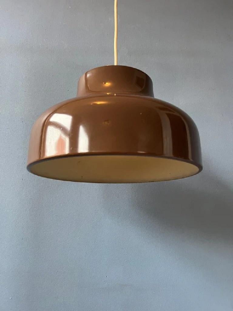 Space Age Vintage Mid Century Metal Pendant Light in Brown For Sale