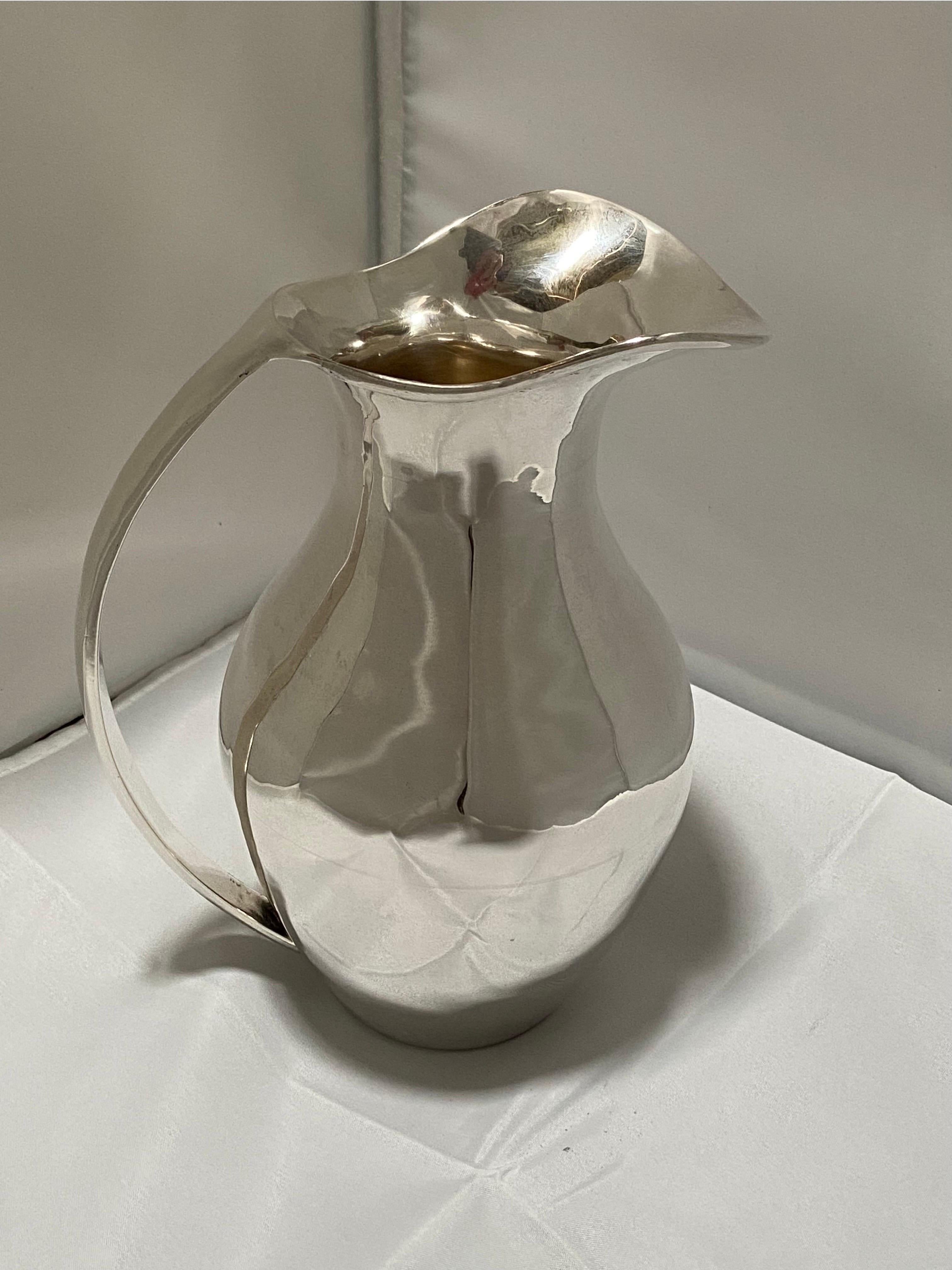 Vintage Mid-Century Mexican Sterling Silver Modernist Pitcher or Ewer by Zurita For Sale 3