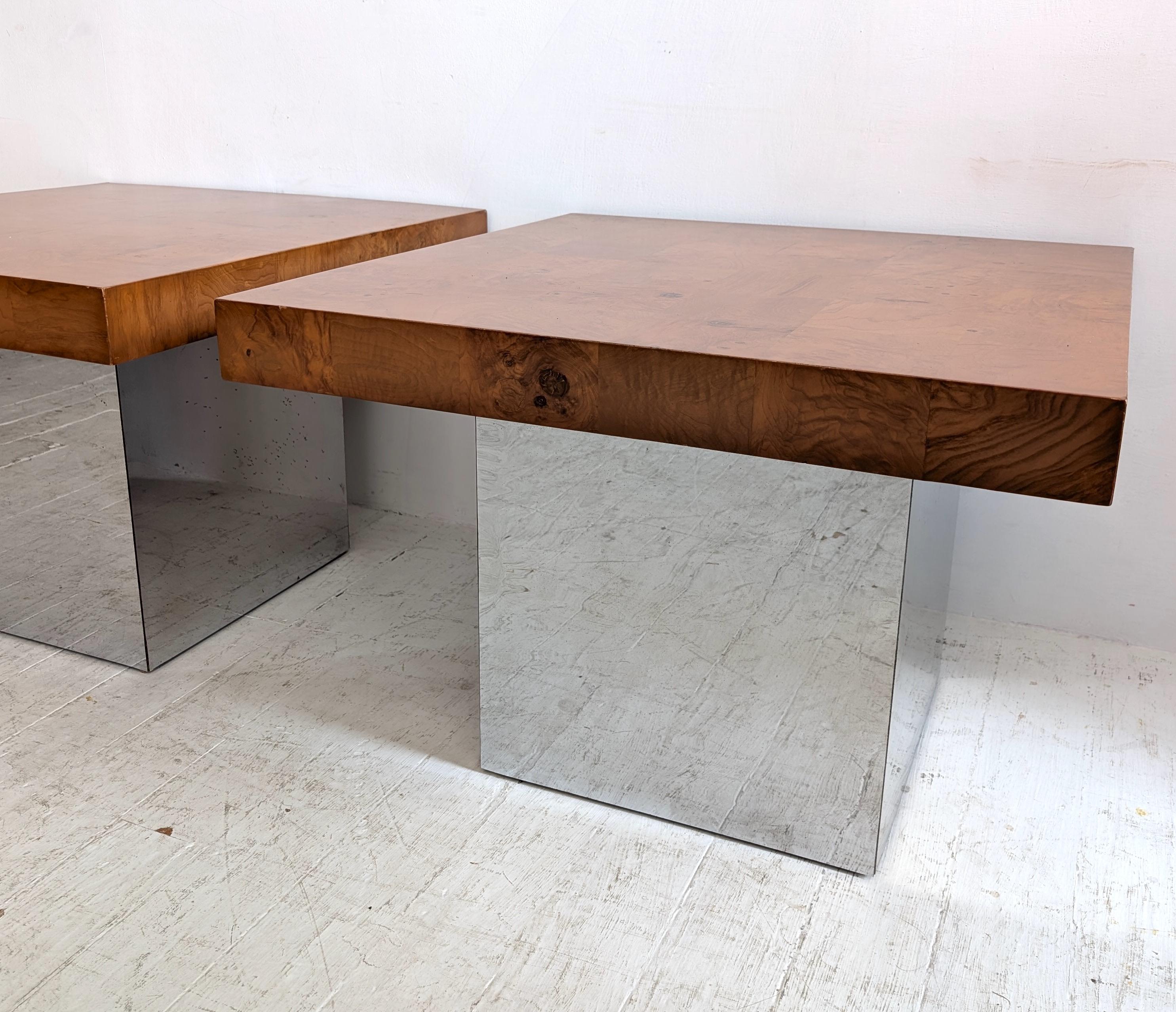 Mesas de centro vintage de mediados de siglo Milo Baughman de cromo y madera de arce- 2 disponibles en venta 3