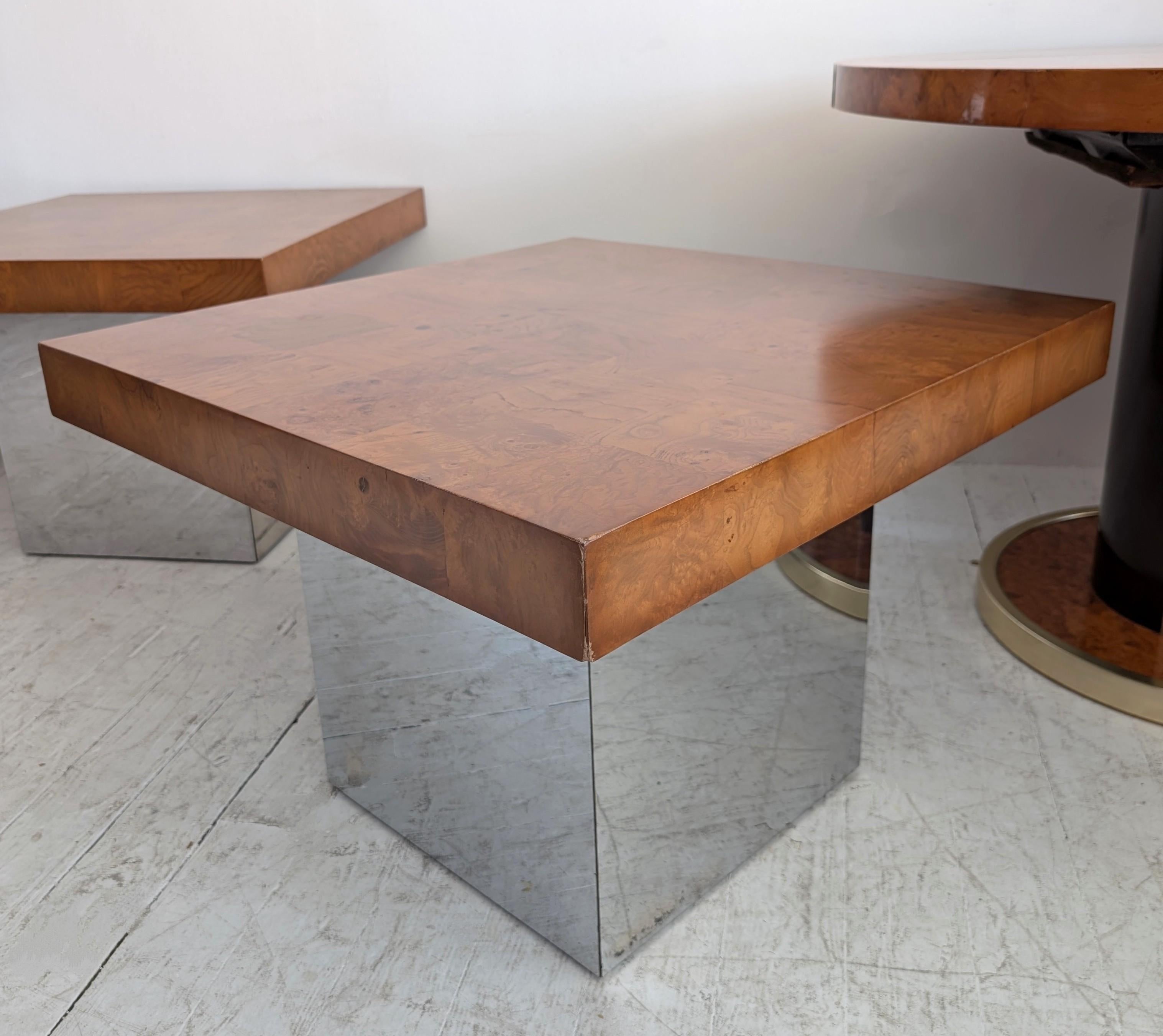 Mesas de centro vintage de mediados de siglo Milo Baughman de cromo y madera de arce- 2 disponibles en venta 5