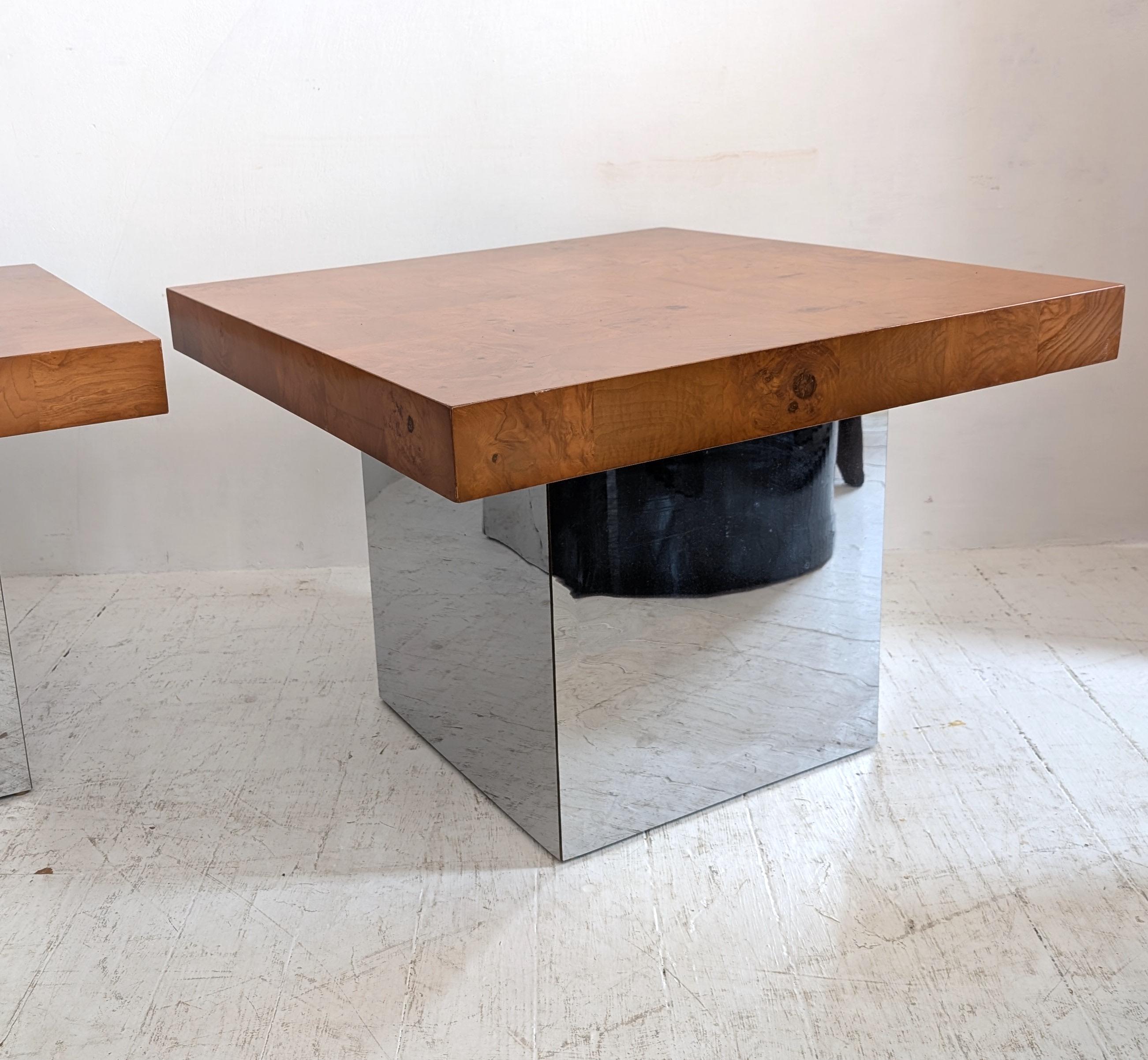Mesas de centro vintage de mediados de siglo Milo Baughman de cromo y madera de arce- 2 disponibles en venta 6